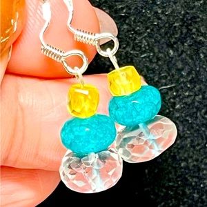 Genuine natural aquamarine,citrine and blue/green jade sterling earrings